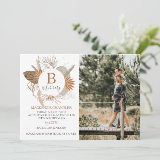 Terracotta Tropical Boho Bはベビー写真 招待状 (スタンド正面)