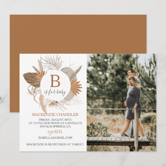 Terracotta Tropical Boho Bはベビー写真 招待状 (正面/裏面)