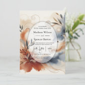 Terracotta Twilight and Navy Blooms Wedding 招待状 (スタンド正面)