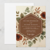 Terracotta Vintage Flora Wedding 招待状 (正面/裏面)