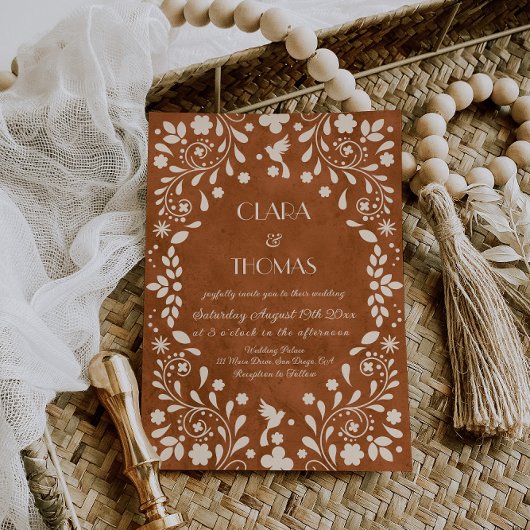 Terracotta Vintage Mexican Wedding Invitation 招待状