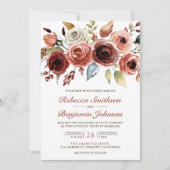 Terracotta Watercolor Floral Photo QR Code Wedding 招待状 (正面)