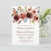 Terracotta Watercolor Floral Photo QR Code Wedding 招待状 (スタンド正面)
