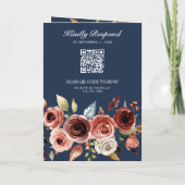Terracotta Watercolor Floral QR Code Navy Wedding 招待状 (裏面)