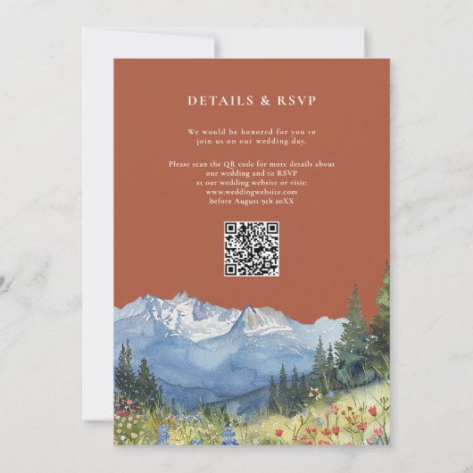 Terracotta Watercolor Mountain QR Code Wedding 招待状 (裏面)