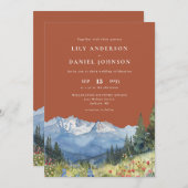 Terracotta Watercolor Mountain QR Code Wedding 招待状 (正面/裏面)