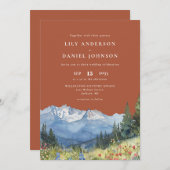 Terracotta Watercolor Mountain Wildflower Wedding 招待状 (正面/裏面)