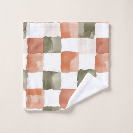 Terracotta Watercolor Plaid Gingham ウォッシュタオル