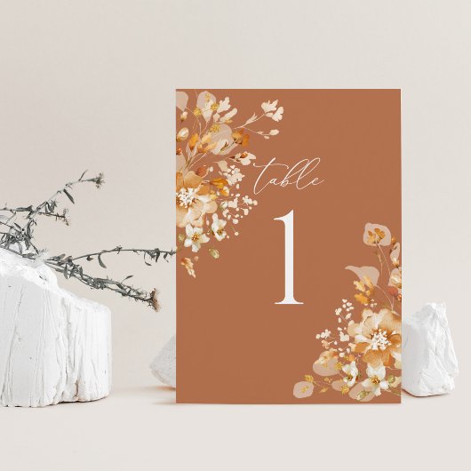 Terracotta Wedding Table Numbers, Floral Elegant