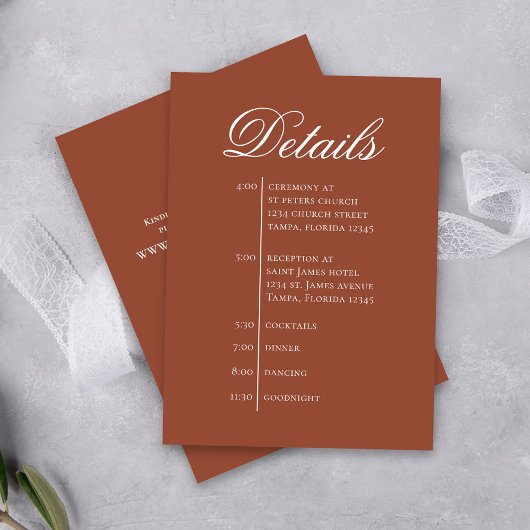 Terracotta Wedding Timeline Details Simple RSVP エンクロージャーカード