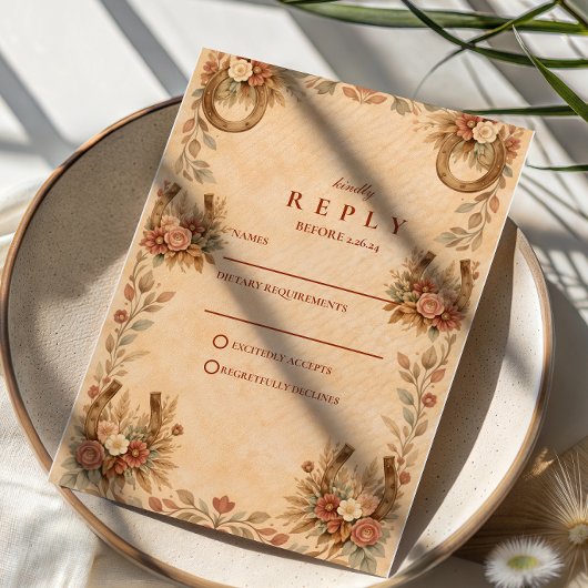 Terracotta Western Floral Wedding 出欠カード