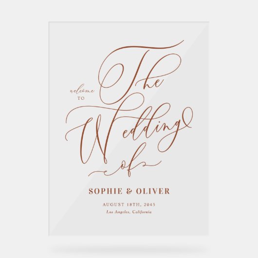 Terracotta Whimsical Calligraphy Wedding Welcome アクリルサイン (正面)
