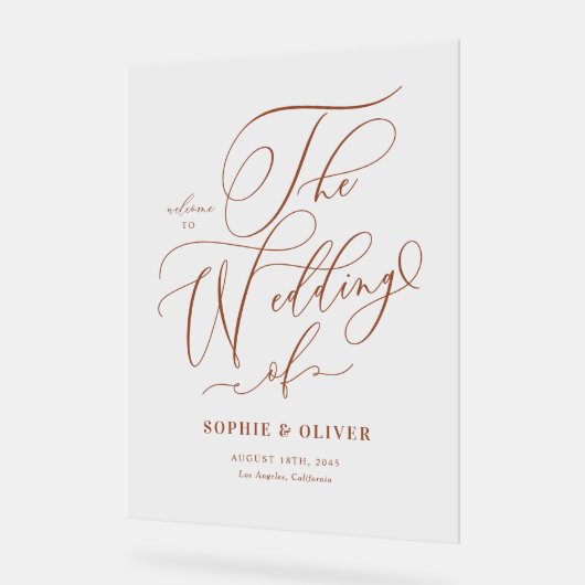 Terracotta Whimsical Calligraphy Wedding Welcome アクリルサイン (傾斜)