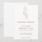 Terracotta White Indie Rustic Botanical flower 招待状 (正面/裏面)