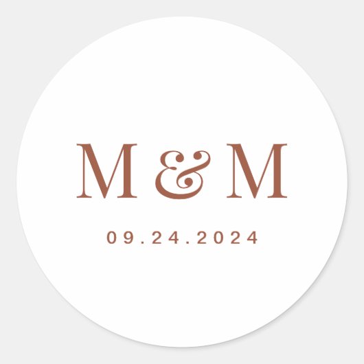 Terracotta & White Monogram Typography Wedding ラウンドシール (正面)