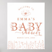 Terracotta Wildflower Baby Shower Welcome Sign ポスター (正面)
