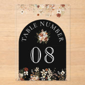 Terracotta Wildflower Black Acrylic Table Number アクリル招待状 (正面)