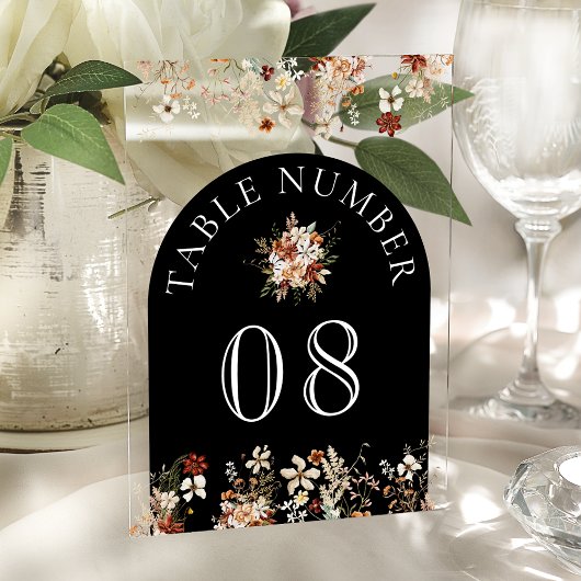 Terracotta Wildflower Black Acrylic Table Number アクリル招待状