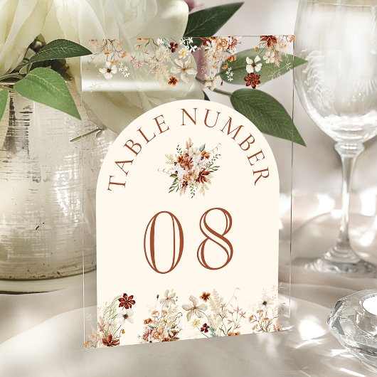 Terracotta Wildflower Cream Acrylic Table Number アクリル招待状