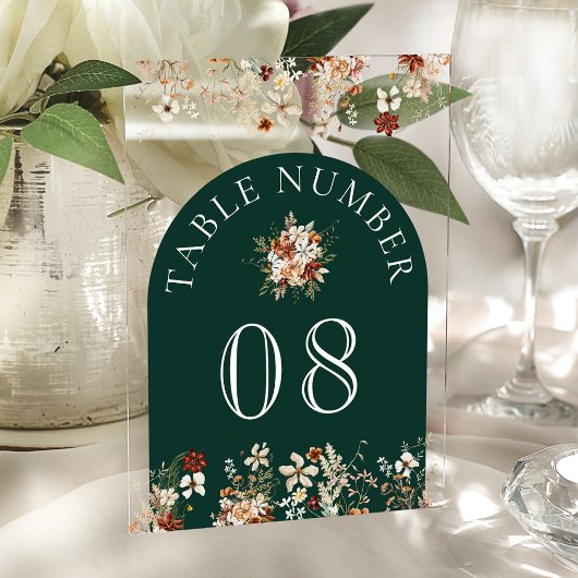 Terracotta Wildflower Emerald Acrylic Table Number アクリル招待状