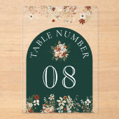 Terracotta Wildflower Emerald Acrylic Table Number アクリル招待状 (正面)