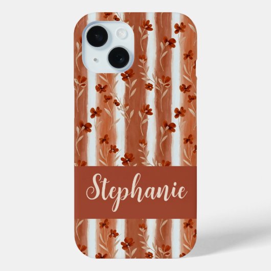 Terracotta Wildflower Monogram Name Boho Case-Mate iPhoneケース (裏面)