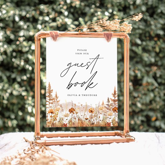 Terracotta Wildflower Mountain Guest Book Wedding 台座サイン