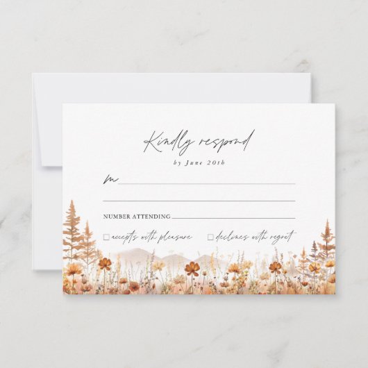 Terracotta Wildflower Mountain Wedding 出欠カード (正面)