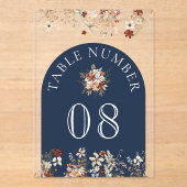 Terracotta Wildflower Navy Acrylic Table Number アクリル招待状 (正面)