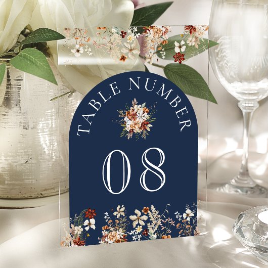 Terracotta Wildflower Navy Acrylic Table Number アクリル招待状