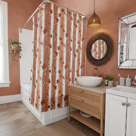Terracotta Wildflower Stripe シャワーカーテン
