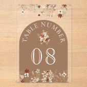 Terracotta Wildflower Tan Acrylic Table Number アクリル招待状 (正面)