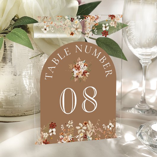 Terracotta Wildflower Tan Acrylic Table Number アクリル招待状