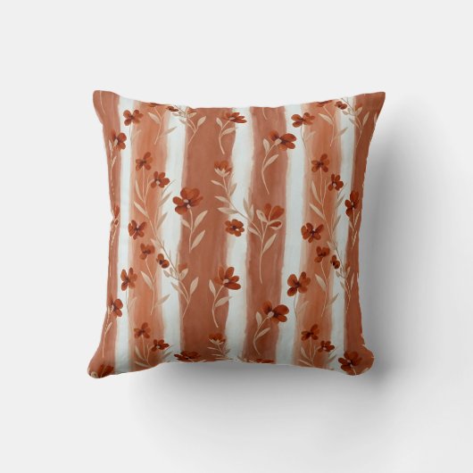 Terracotta Wildflower Vertical Stripe Boho Pattern クッション (裏面)