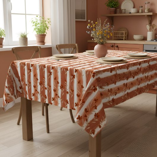Terracotta Wildflower Vertical Stripe Boho Pattern テーブルクロス