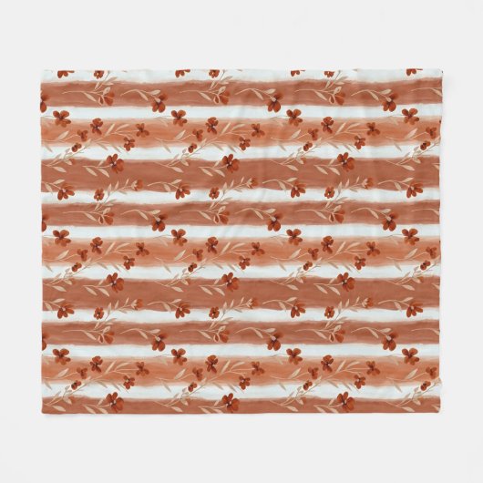 Terracotta Wildflower Vertical Stripe Boho Pattern フリースブランケット (正面(横))