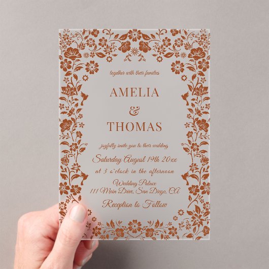 Terracotta Wildflower Wedding Invitation アクリル招待状 (インサイチュ (ポータブル))