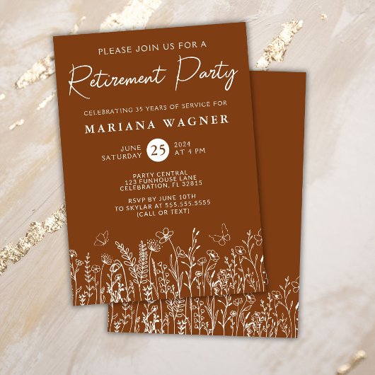 Terracotta Wildflowers Retirement Party Invitation 招待状