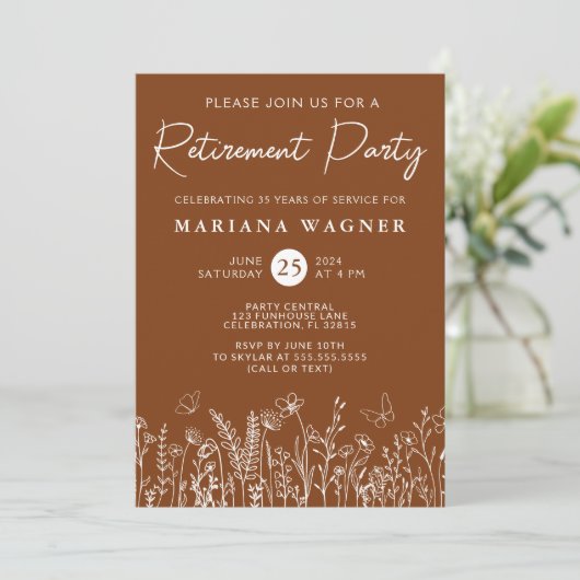 Terracotta Wildflowers Retirement Party Invitation 招待状 (スタンド正面)