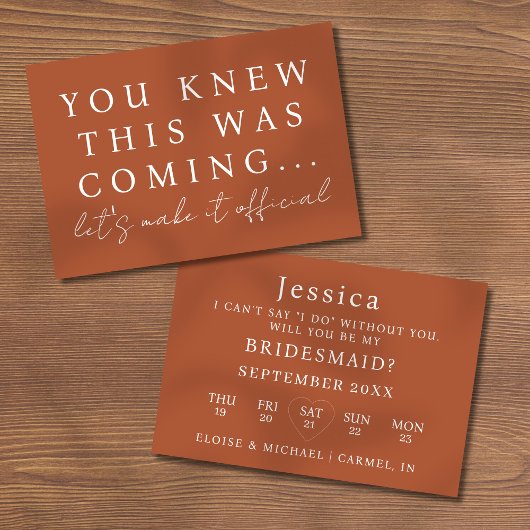 Terracotta Will You Be My Bridesmaid Proposal Card 招待状