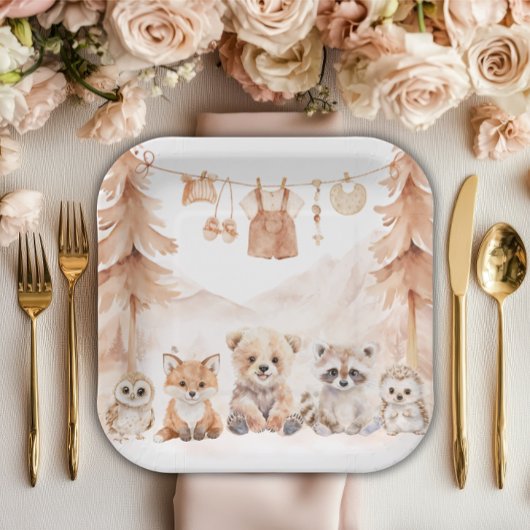 Terracotta Woodland Adventure Awaits Baby Shower ペーパープレート