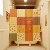 Terracotta Yellow Patchwork Quilt Rustic Farmhouse シャワーカーテン