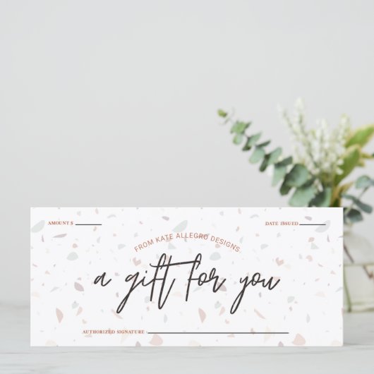 Terrazzoと署名スクリプトギフト証明書 (スタンド正面)