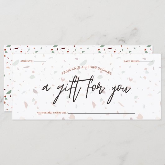 Terrazzoと署名スクリプトギフト証明書 (正面/裏面)