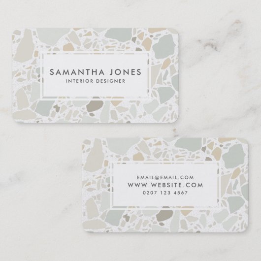 Terrazzoの質のシンプルでモダンなインテリア・デザイナー 名刺 (正面/裏面)