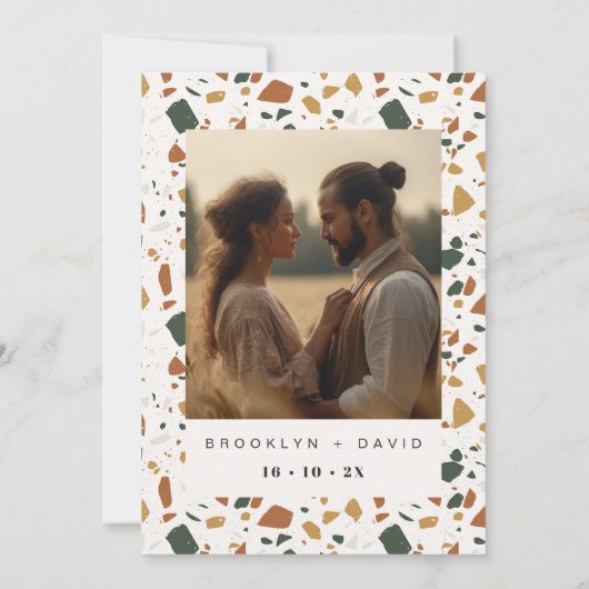 Terrazzo写真モダン日付カードを保存 招待状 (裏面)