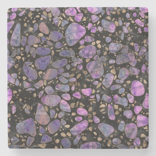 Terrazzo -大理石#2の曹灰長石そして金ゴールド ストーンコースター (正面)