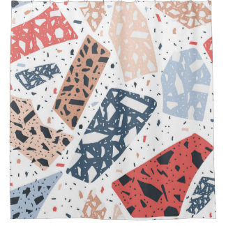 Terrazzo floor marbleシームレスな手描きパターン  シャワーカーテン