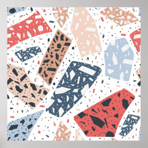 Terrazzo floor marbleシームレスな手描きパターン ポスター