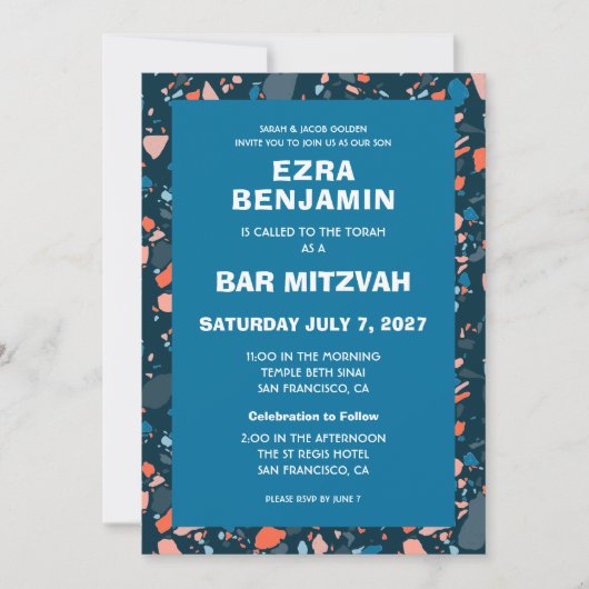 Terrazzo Hand Drawn Custom Bar Bat Mitzvah 招待状 (正面)